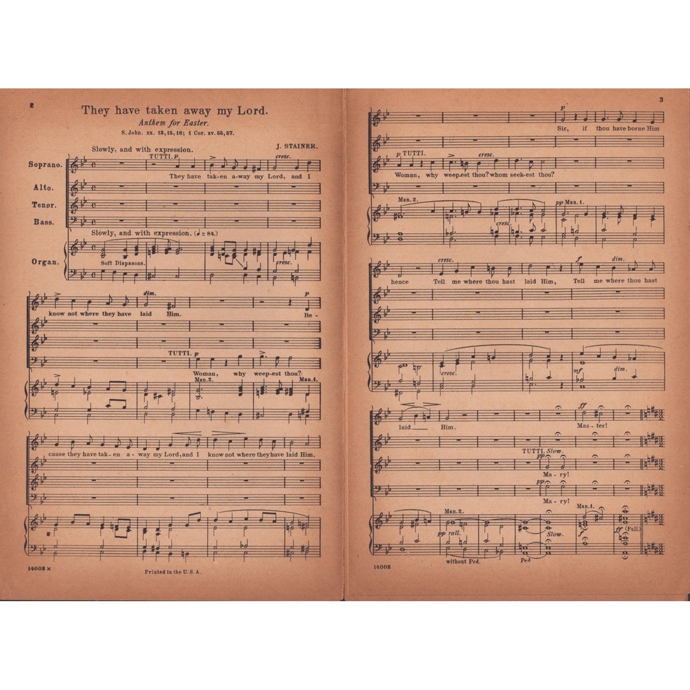 Vintage G Schirmer Choral Church Music They Have Taken Away My Lord J Stainer - Picture 2 of 2